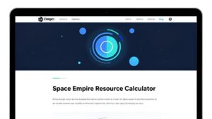 Футуристическая иллюстрация интерфейса калькулятора ресурсов космической империи в современном минималистичном стиле для блога